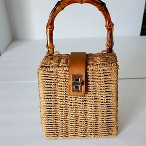 Woven Tan Handbag with Bamboo Handle Never Used